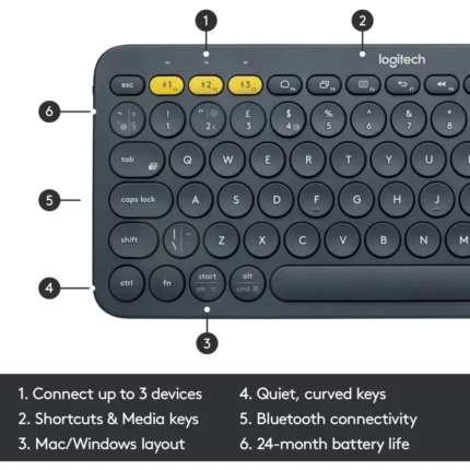 Logitech K380 Multi-Device Bluetooth Keyboard up to 3 Devices – Dark Grey